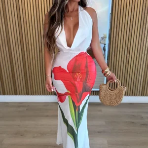 VESTIDO FLOR HALTER CHIFFON